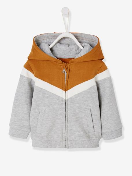 Chaqueta con cremallera y capucha bebé niño MARRON CLARO LISO CON MOTIVOS+verde agua 