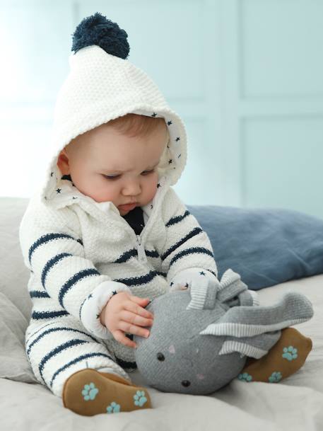 Mono de punto tricot para bebé recién nacido con forro BLANCO CLARO A RAYAS 