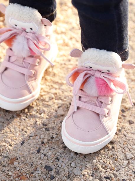 Zapatillas de caña alta para bebé niña con 3 pompones ROSA CLARO LISO 