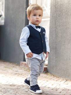 -Conjunto para bebé niño de ceremonia con chaleco de punto + camisa + pajarita + pantalón