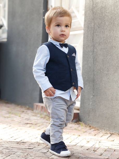 Conjunto para bebé niño de ceremonia con chaleco de punto + camisa + pajarita + pantalón