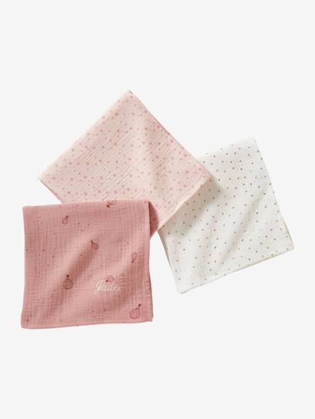 Pack de 3 paños de gasa de algodón ROSA MEDIO ESTAMPADO 