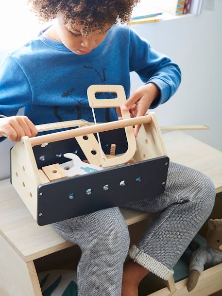 Caja de herramientas de bricolaje de madera negro 