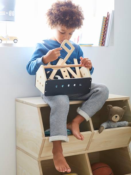 Caja de herramientas de bricolaje de madera negro 