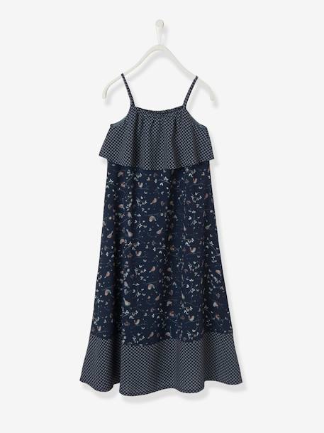 Vestido largo estampado con tirantes para niña AZUL OSCURO ESTAMPADO 