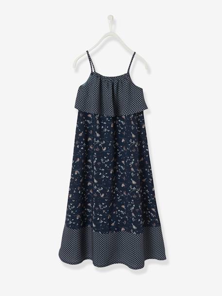 Vestido largo estampado con tirantes para niña AZUL OSCURO ESTAMPADO 