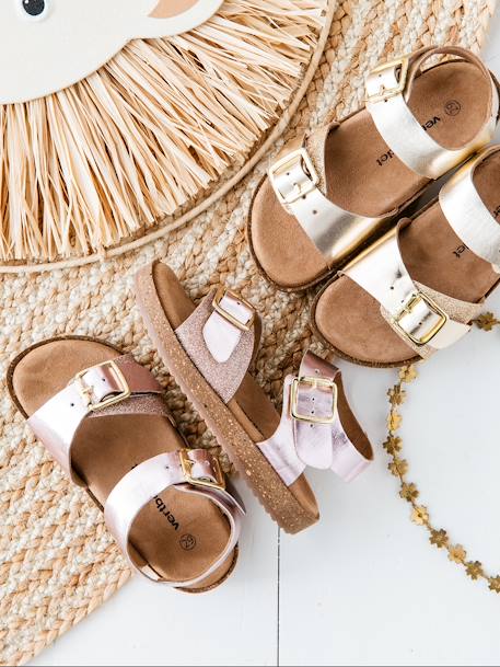 Sandalias de piel acolchadas para niña BEIGE MEDIO METALIZADO 