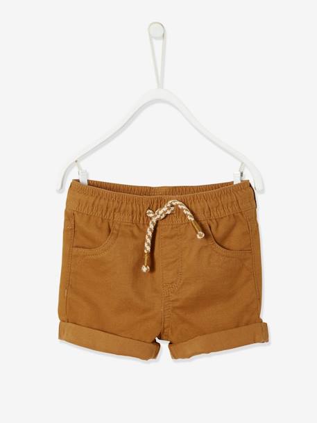 Short de sarga con cintura elástica para bebé niño beige+GRIS OSCURO LISO+MARRON MEDIO LISO 