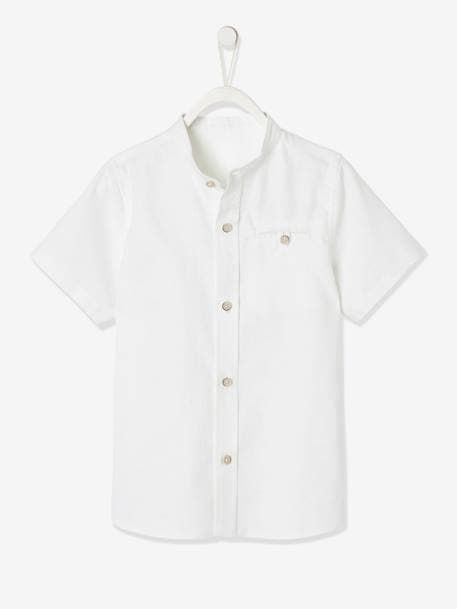 Camisa con cuello mao y manga corta de algodón/lino para niño AZUL CLARO LISO+BLANCO CLARO LISO 