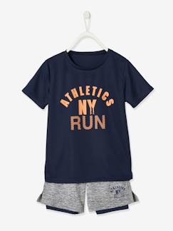 Niño-Conjuntos-Conjunto de deporte con camiseta y bermudas efecto 2 en 1, para niño