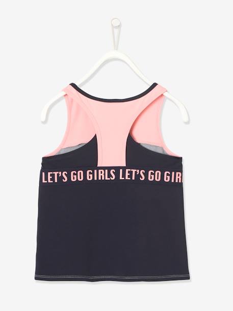 Camiseta deportiva de tirantes efecto top para niña GRIS OSCURO ESTAMPADO+GRIS OSCURO LISO 