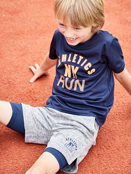 Conjunto de deporte con camiseta y bermudas efecto 2 en 1, para niño AZUL OSCURO LISO CON MOTIVOS 