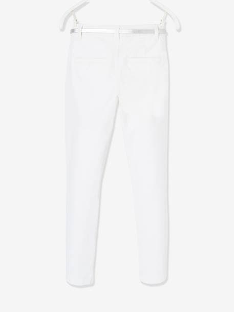 Pantalón chino para niña de satén de algodón y cinturón irisado BLANCO CLARO LISO 