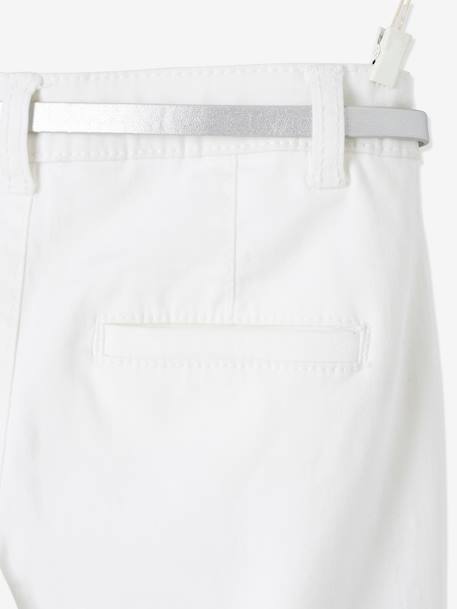 Pantalón chino para niña de satén de algodón y cinturón irisado BLANCO CLARO LISO 