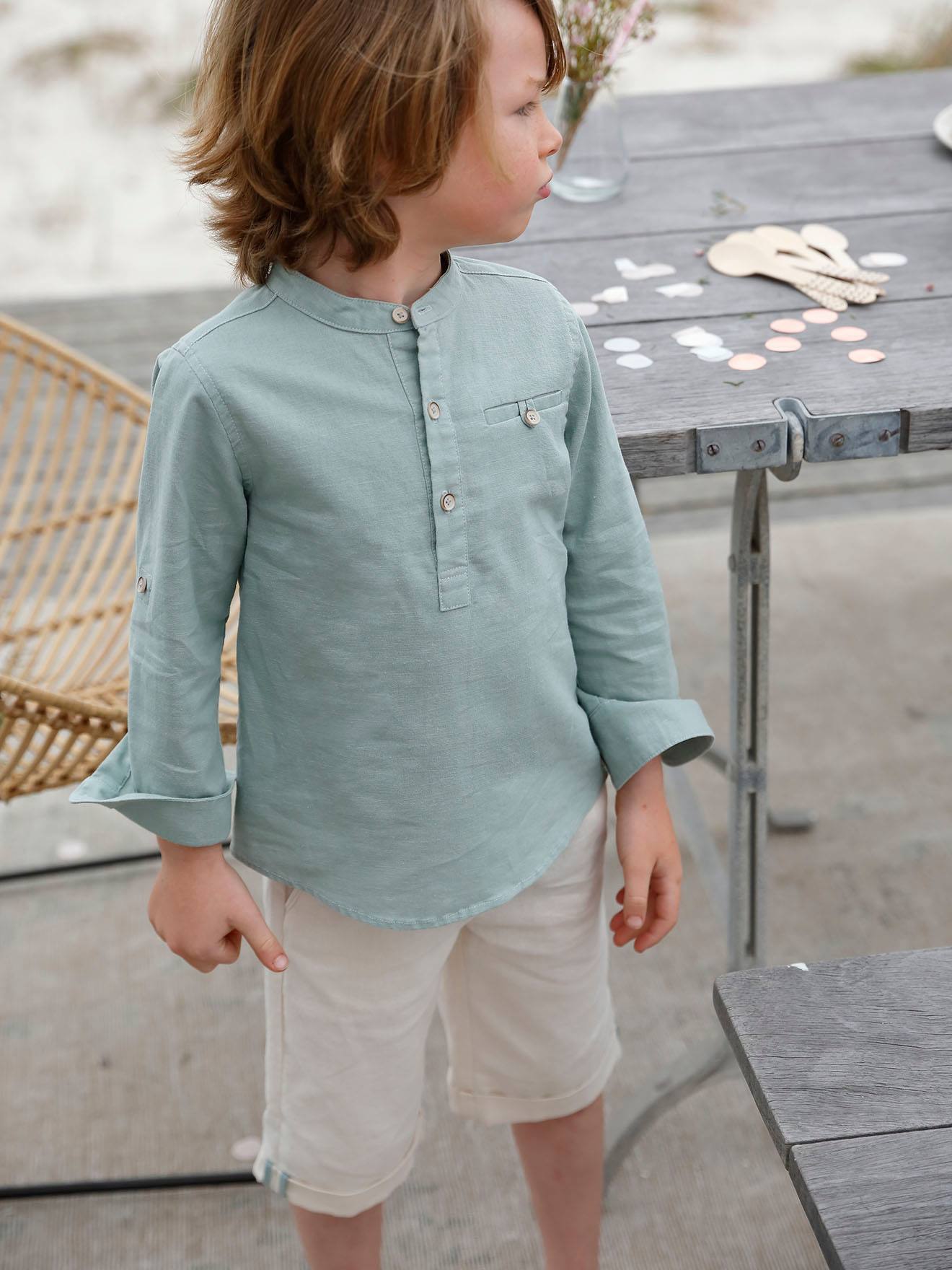 Camisa lino discount niño cuello mao