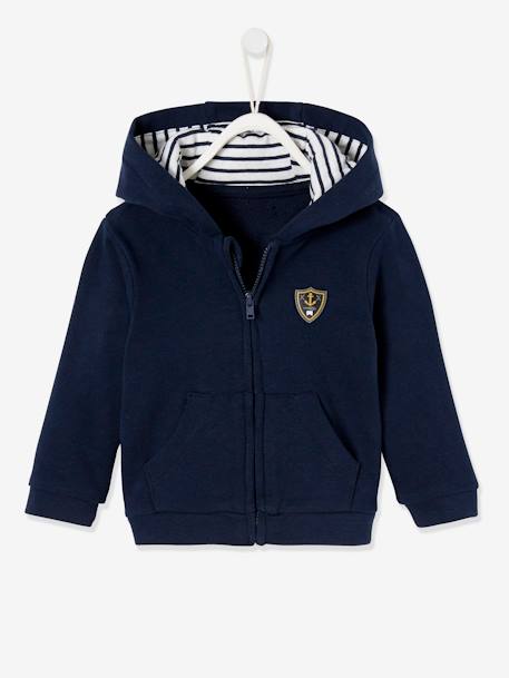 Sudadera con cremallera y capucha para bebé niño AZUL OSCURO LISO 