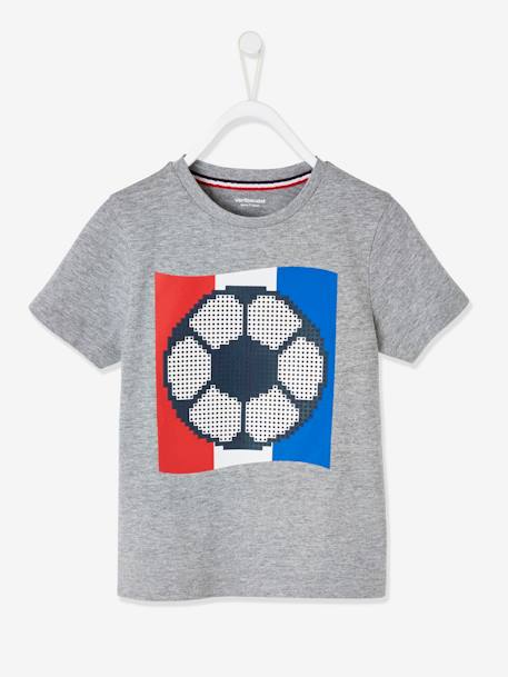 Camiseta fútbol con motivo de balón en relieve, para niño GRIS MEDIO JASPEADO 