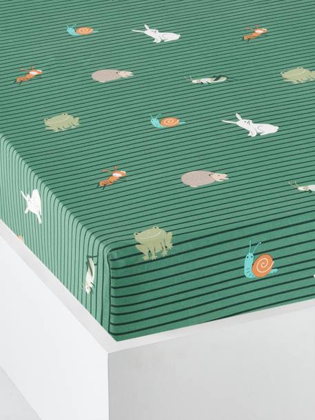 Sábana bajera infantil Estudio Animal de algodón orgánico* VERDE OSCURO ESTAMPADO 