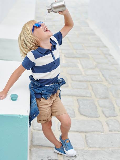 Zapatillas elásticas de tela para niño AZUL MEDIO LISO+GRIS CLARO LISO+VERDE MEDIO ESTAMPADO 