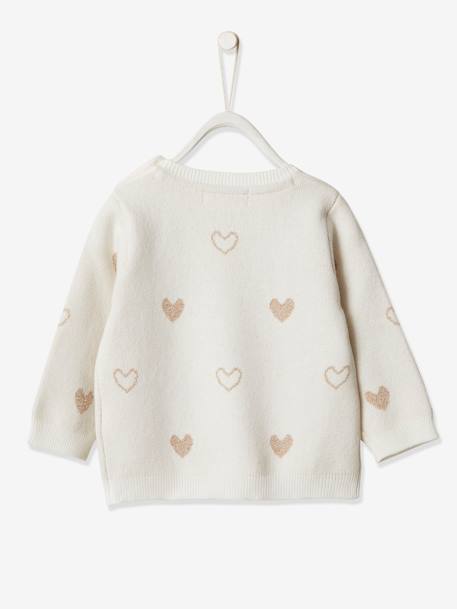 Jersey jacquard con corazones para bebé niña BLANCO CLARO LISO CON MOTIVOS 