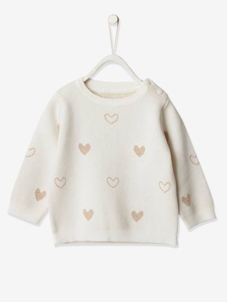 Jersey jacquard con corazones para bebé niña BLANCO CLARO LISO CON MOTIVOS 