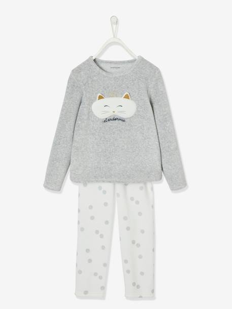 Pijama de terciopelo 'máscara de gato' para niña GRIS MEDIO LISO CON MOTIVOS 