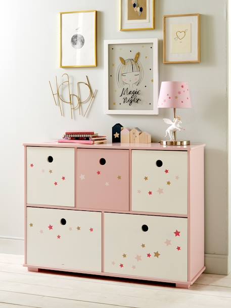 Mueble de almacenaje con 5 cajas Historias fabulosas Rosa estrellas 