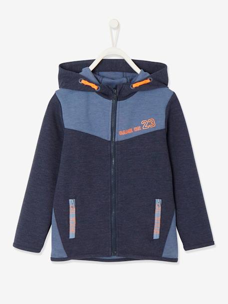 Sudadera niño deportiva de materia técnica con cremallera AZUL OSCURO LISO 