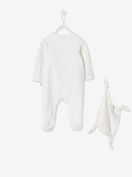 Conjunto para recién nacido + body + doudou de algodón orgánico BLANCO CLARO LISO CON MOTIVOS 