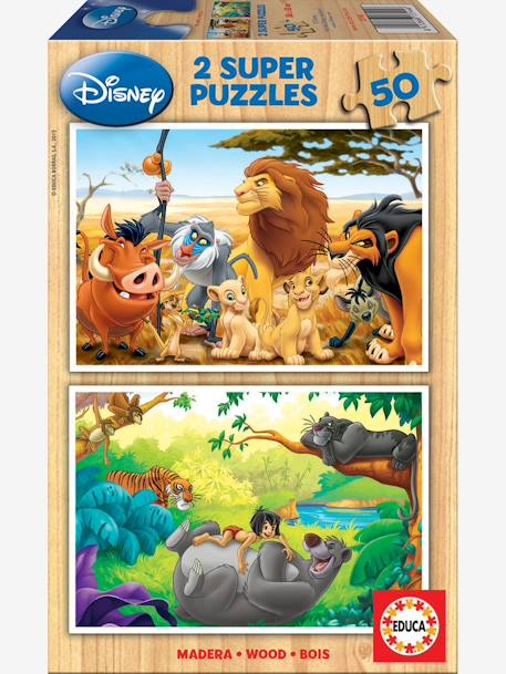 Lote de 2 puzzles de madera de 50 piezas Disney® Animal Friends El Rey León + El Libro de la Selva EDUCA multicolor 