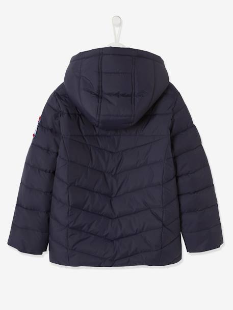 Chaqueta acolchada de esquí con capucha y forro de sherpa, para niño AZUL OSCURO LISO CON MOTIVOS 