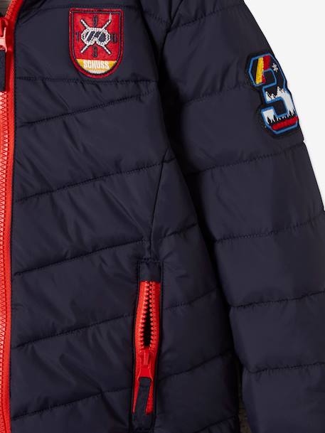 Chaqueta acolchada de esquí con capucha y forro de sherpa, para niño AZUL OSCURO LISO CON MOTIVOS 