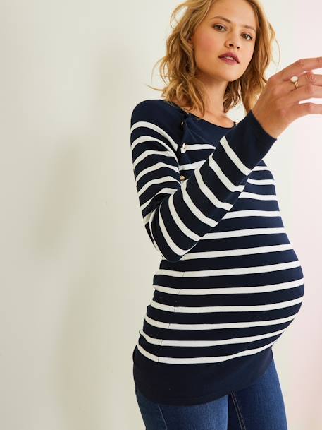 Jersey de estilo marinero para embarazo y lactancia AZUL OSCURO A RAYAS 