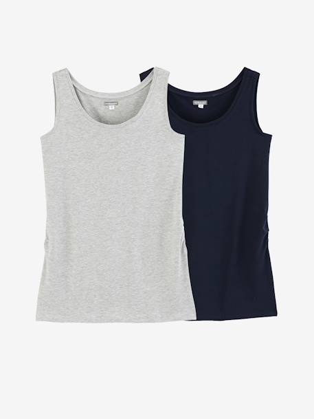 Pack de 2 camisetas de tirantes para embarazo y lactancia AZUL OSCURO BICOLOR/MULTICOLOR+Negro oscuro bicolor/multicolo 