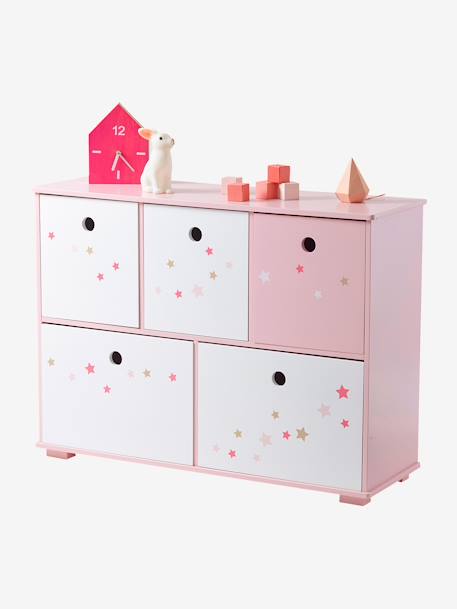 Mueble de almacenaje con 5 cajas Historias fabulosas Rosa estrellas 