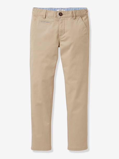 Pantalón chino para niño CYRILLUS BEIGE MEDIO LISO+VERDE OSCURO GRISACEO 