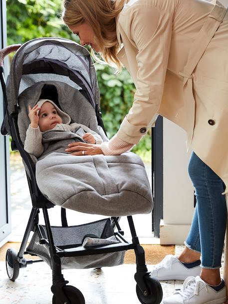 Saco chancelière para silla de paseo de felpa con forro de punto AZUL OSCURO LISO+GRIS CLARO JASPEADO 