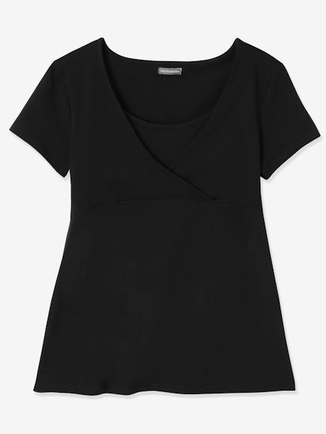 Pack de 2 camisetas cruzadas para embarazo y lactancia AZUL OSCURO LISO+NEGRO OSCURO LISO+rosa rosa pálido 