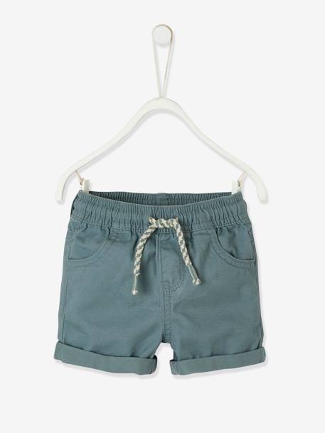 Short de sarga con cintura elástica para bebé niño beige+GRIS OSCURO LISO+MARRON MEDIO LISO 