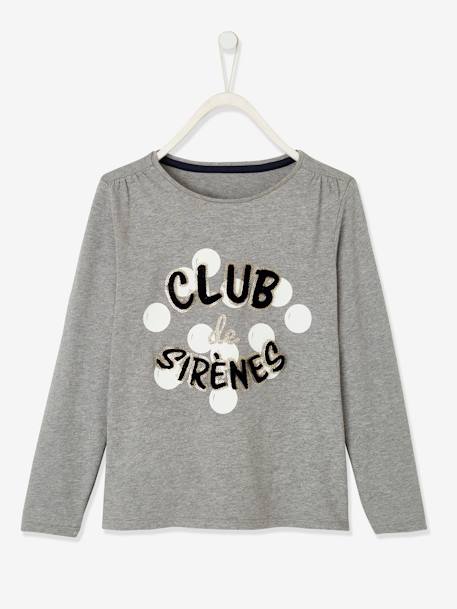 Camiseta de manga larga 'Club des Sirènes' con detalles fantasía, para niña GRIS CLARO LISO CON MOTIVOS 