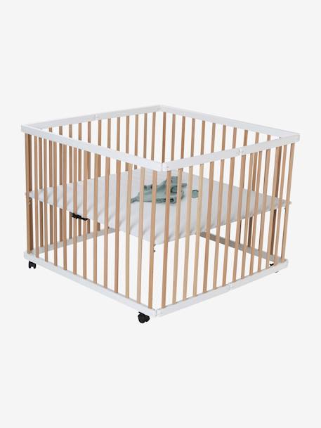 Parque plegable de madera Vertbaudet BEIGE CLARO LISO+BLANCO CLARO LISO 