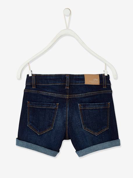 Short vaquero con vueltas, para niña AZUL OSCURO LAVADO+AZUL OSCURO LISO 