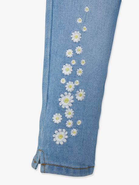 Pantalón pesquero vaquero con bordado de flores, para niña AZUL MEDIO LAVADO 