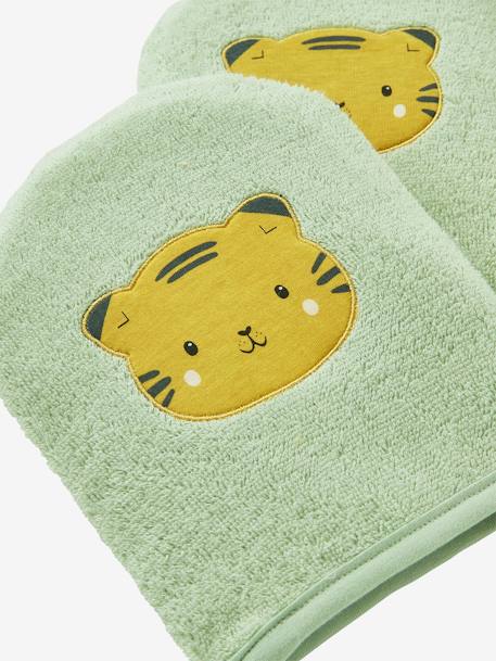 Pack de 2 manoplas de baño Panda Amarillo oscuro liso con motiv+VERDE MEDIO LISO CON MOTIVOS 