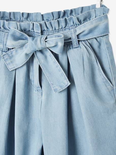 Pantalón pesquero de estilo 'paperbag' de denim ligero, para niña AZUL MEDIO LAVADO 