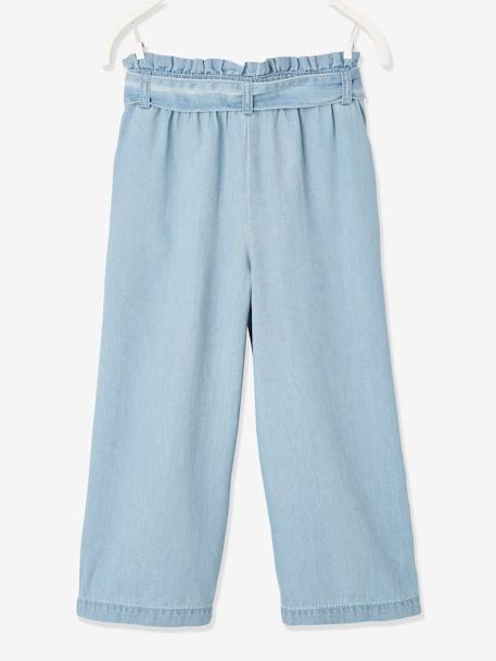 Pantalón pesquero de estilo 'paperbag' de denim ligero, para niña AZUL MEDIO LAVADO 