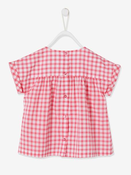 Blusa para bebé niña con estampado vegetal ROSA MEDIO A CUADROS 