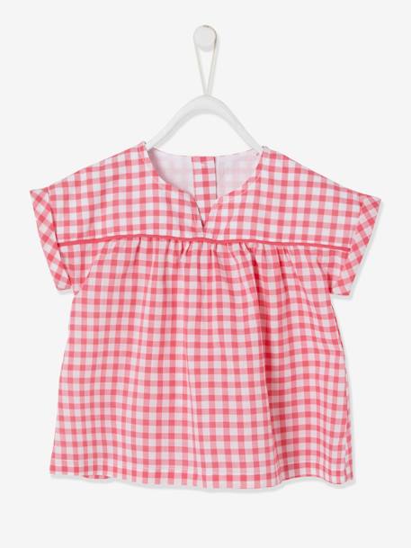 Blusa para bebé niña con estampado vegetal ROSA MEDIO A CUADROS 