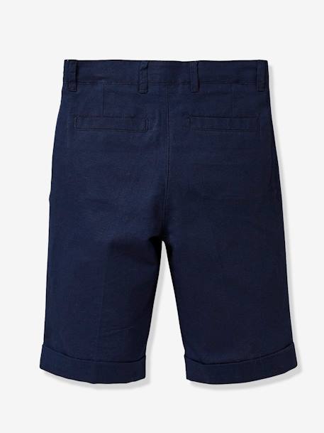 Bermudas de ceremonia lino/algodón para niño CYRILLUS AZUL OSCURO LISO 