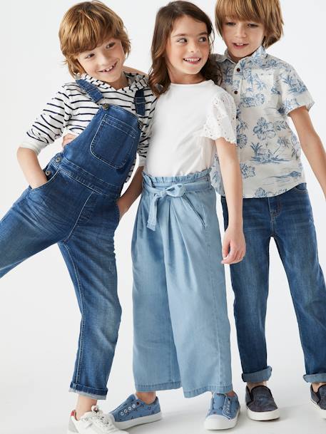 Pantalón pesquero de estilo 'paperbag' de denim ligero, para niña AZUL MEDIO LAVADO 